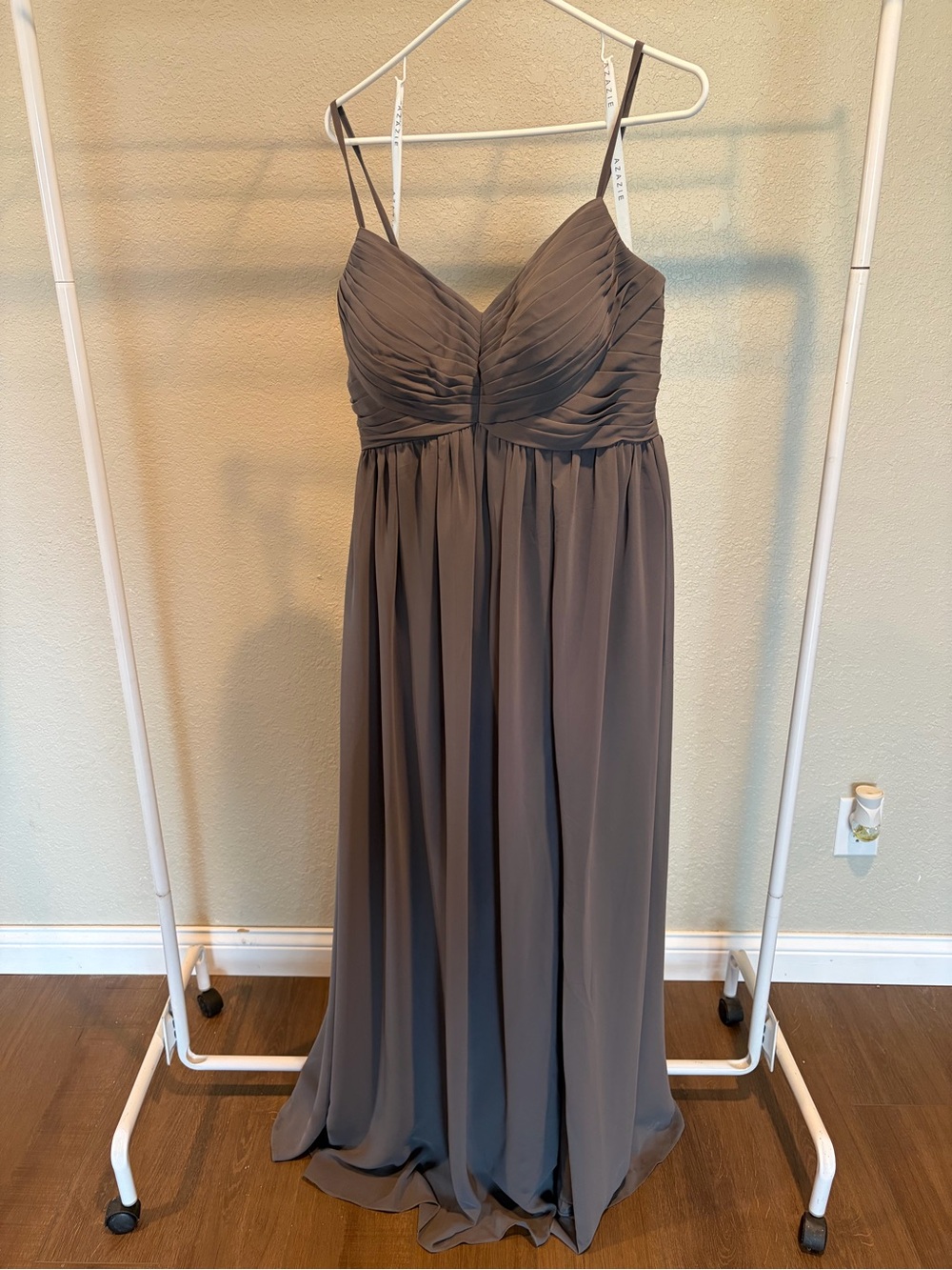 Azazie Alia Pleated Sweetheart Chiffon Maxi Dress with Spaghetti Straps